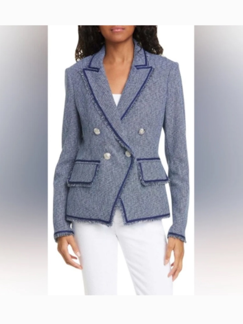Veronica Beard Frisco Tweed Dickey Jacket Navy 10